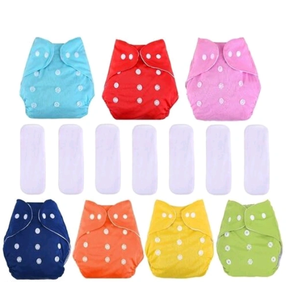 Longlife All-in-One Bottom-Bumpers Washable Cloth Diaper 7 Diaper + 7 White Insert (Multi Colours) Set of 14 - Set of 14